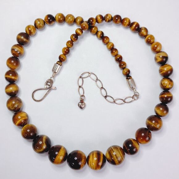 Signed Jay King DTR Sterling Silver Tiger Eye Graduated Gemstone Necklace 22 VTG - Picture 3 of 11